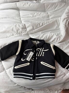 Kith Navy and White Embroidered Varsity Jacket